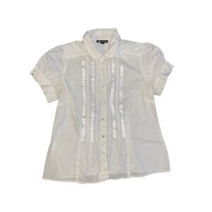 I.N. Studio Vintage Pleated Front Ruffles Puff Sleeve Blouse Top Size Large